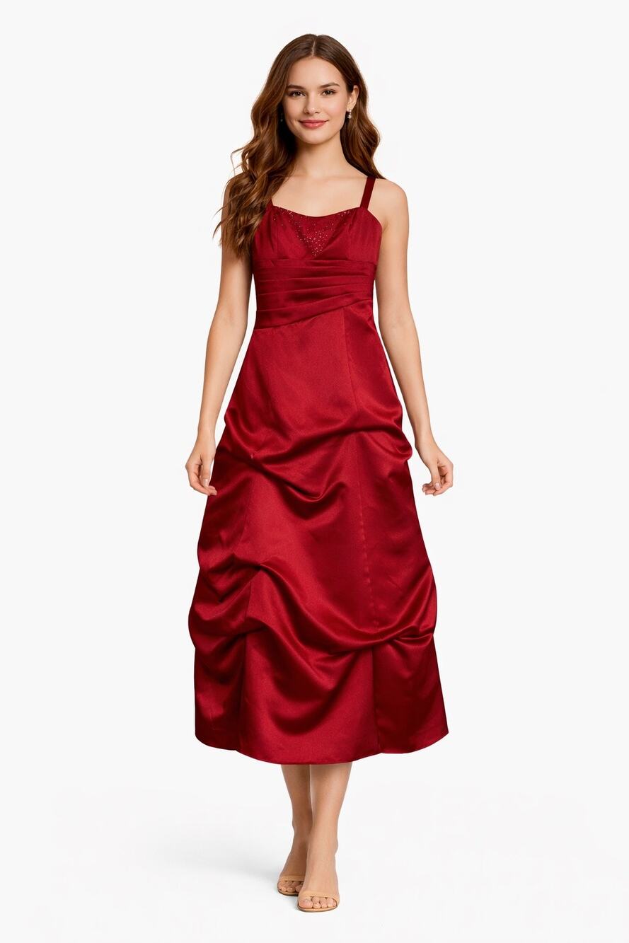 2000s David’s Bridal Junior Bridesmaid Dress Apple Red Satin NWT age 12
